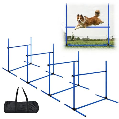 YUENFONG Agility Hürdenset Hunde Slalom Stangen Training 4 x Hürden Set Höhenverstellbar Hundesport Ausrüstungs, 104 x 70 x 101 cm, Blau von YUENFONG