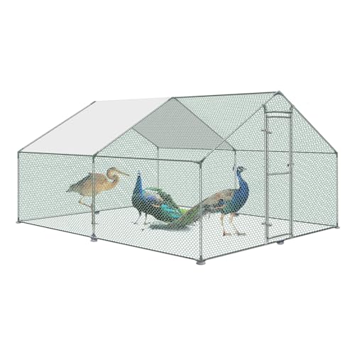 YUENFONG Hühnerstall Freilaufgehege Verzinkter Stahl Kleintierstall Freigehege mit Schloss, XXL Hühnerhaus Dach Geflügelstall für Hühnerkäfig Vogelkäfig Kleintiere Haustierkäfig Outdoor (3x4x2m) von YUENFONG