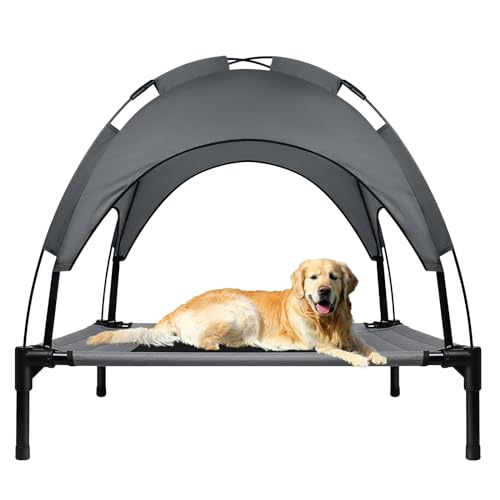 YUENFONG L Erhöhtes Hundebett, Haustierbett mit Dach Hundebett Hundeliege Outdoor, Wasserdicht Hundeliegeplatz aus Stoff, 92x76x92cm von YUENFONG