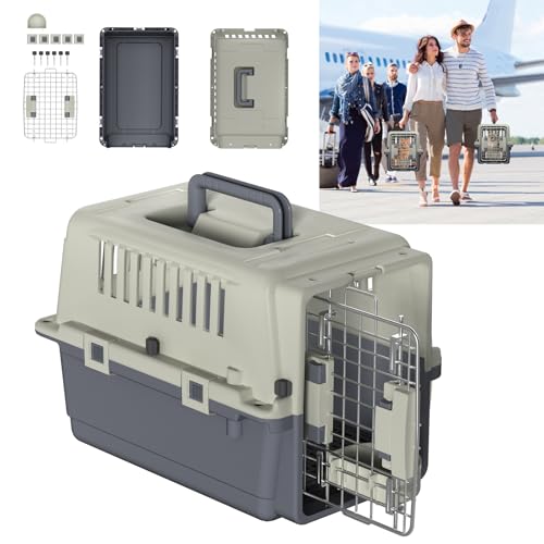 YUENFONG Transportbox, Hundetransportbox katzentransportbox für Hunde und Katzen, Hundebox mit Eisen Tür & Lüftungsschlitze, inkl. Kissen und Napf, 49.5×33.5×36cm, ohne Rädern von YUENFONG