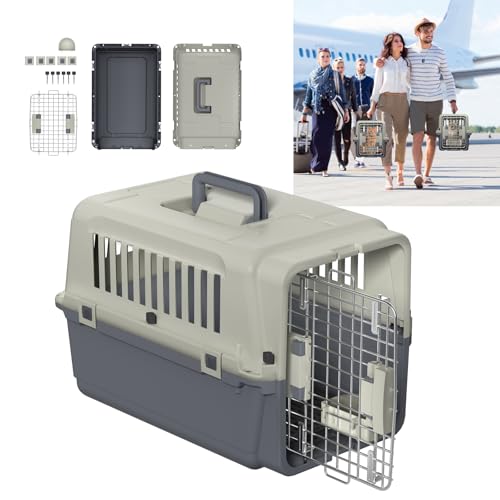 YUENFONG Transportbox, Hundetransportbox katzentransportbox für Hunde und Katzen, Hundebox mit Eisen Tür & Lüftungsschlitze, inkl. Kissen und Napf, 60×39.5×44cm, ohne Rädern von YUENFONG