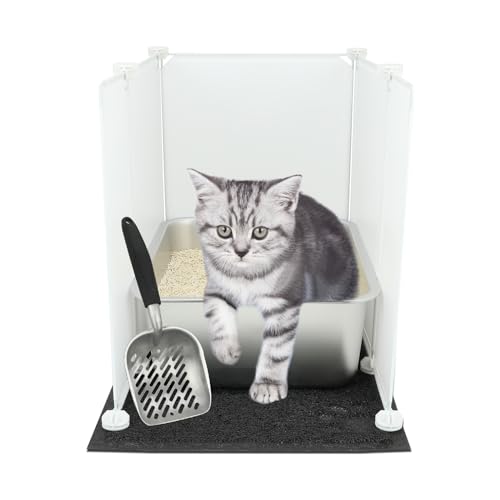 YUEPET Katzentoilette aus Edelstahl mit hohen Seiten, langlebiges Metall-Katzentoilettenbecken zur Geruchskontrolle, 5 Katzentoiletten-Schilder, Katzenstreuschaufel, Katzenklo Matte, 45 x 34,8 x 15,2 von YUEPET