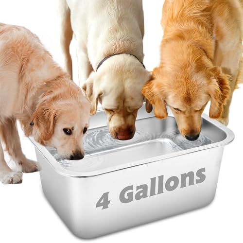 YUEPET 4 Gallonen Edelstahl-Wassernäpfe für Hunde, extra große Metall-Hundefutter- und Wassernäpfe mit großer Kapazität, Haustier-Wassernäpfe für drinnen und draußen, extra große Hunde von YUEPET