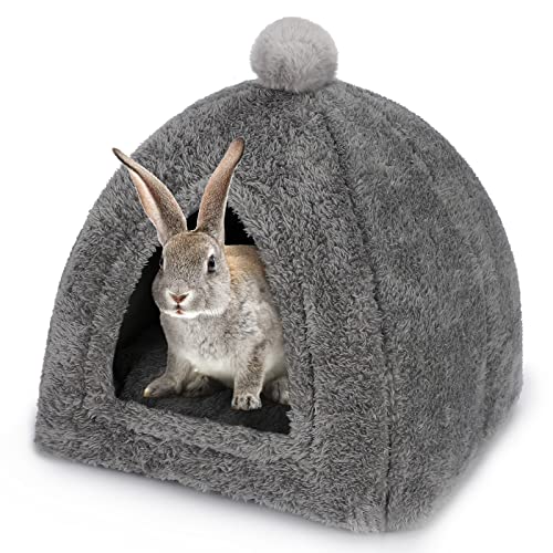 YUEPET Großes Kaninchenhöhle Bett Hase Warm Zelt Haus Kleintier Dreieck Versteck für Kaninchen Hase Meerschweinchen Frettchen (Dunkelgrau) von YUEPET