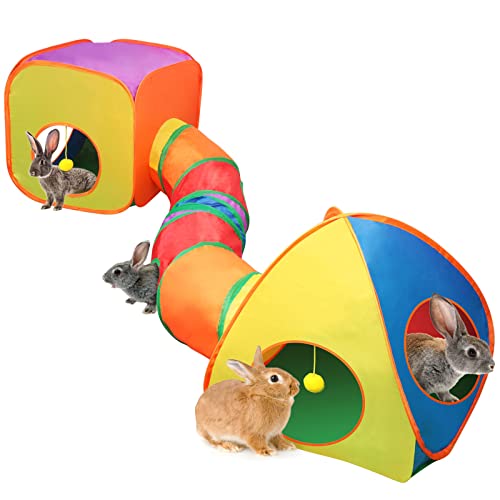 YUEPET Kaninchentunnel und Würfel, zusammenklappbares Zelt, Hase, interaktives Knistertunnel, Spielzeug, Kleintierversteck mit Spielball für Zwerg, Kaninchen, Meerschweinchen (Regenbogen) von YUEPET