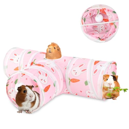 YUEPET Meerschweinchentunnel und Röhren, zusammenklappbar, für Haustiere, 3-Wege-Spieltunnel, Spielzeug, Kleintierversteck für Meerschweinchen, Chinchillas, Frettchen, Hamster, Ratten, 15 cm, Rosa von YUEPET