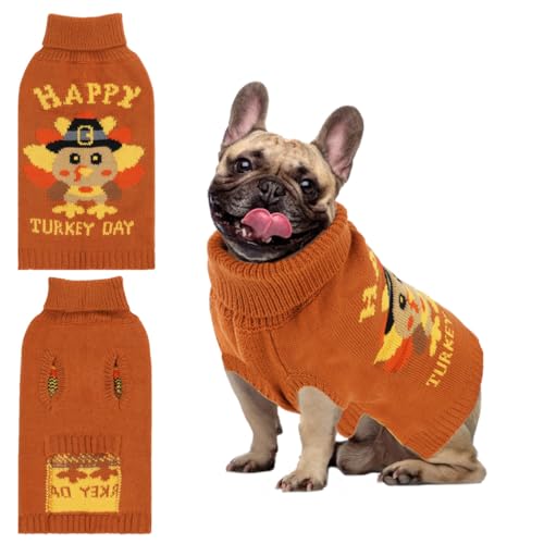 YUEPET Thanksgiving-Hundepullover, klassischer Hundepullover mit Loch für die Leine, weich und warm, für Welpen, kleine Hunde, Größe S von YUEPET