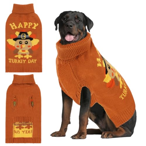 YUEPET Thanksgiving-Hundepullover, klassischer Hundepullover mit Loch für die Leine, weich und warm, für extra große Hunde (Größe 2XL) von YUEPET