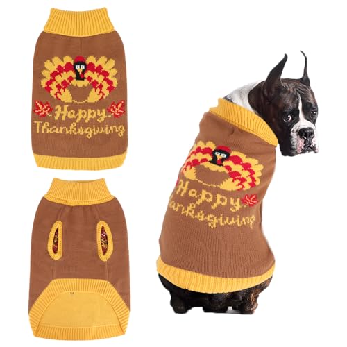 YUEPET Thanksgiving-Hundepullover mit Truthahn-Muster, klassischer Strickpullover, Hundekleidung mit Leinenloch, geeignet für große Hunde (XL) von YUEPET