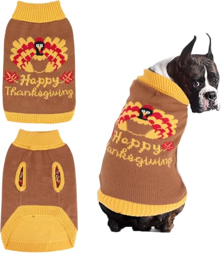 YUEPET Thanksgiving-Hundepullover mit Truthahn-Muster, klassischer Strickpullover mit Loch für die Leine, geeignet für große Hunde, Größe XL von YUEPET