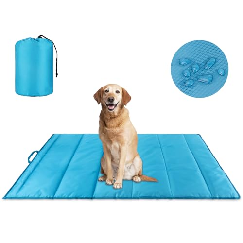 YUEPET Wasserdichtes Outdoor-Hundebett, 119 x 68 cm, tragbares Camping-Hundebett, leicht zu reinigen, Reise-Hundematte für große und mittelgroße Hunde, Welpen, mit Aufbewahrungstasche (Cyan) von YUEPET