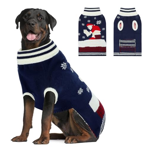 YUEPET Weihnachtspullover für große Hunde, mit Schneeflocke und Weihnachtsmann, warmer Rollkragenpullover für Hunde, mit Loch für die Leine für Welpen, mittelgroße und große Hunde für Herbst und von YUEPET