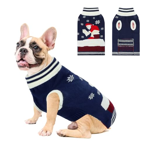 YUEPET Weihnachtspullover für große Hunde, mit Schneeflocke und Weihnachtsmann, warmer Rollkragenpullover für Hunde mit Loch für die Leine für Welpen, mittelgroße und große Hunde für Herbst und von YUEPET