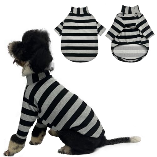 YUERUIJIA Gestreifte Hundehemden, modischer Schlafanzug mit Beinen, super weich, Jammies, Waffelmuster, Pullover, T-Shirt für kleine, mittelgroße und große männliche und weibliche Hunde (schwarz + von YUERUIJIA