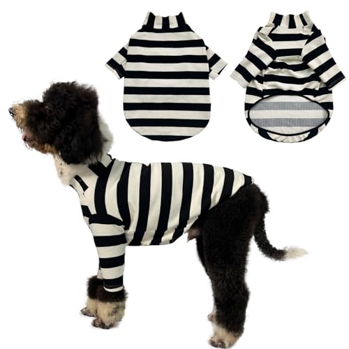 YUERUIJIA Hunde-Shirt, Baumwolle, gestreift, für Hunde und Katzen, atmungsaktiv, weich, Pyjama, Haustier-T-Shirt, modische Bekleidung für kleine und mittelgroße und große Haustiere (Schwarz + Weiß, von YUERUIJIA