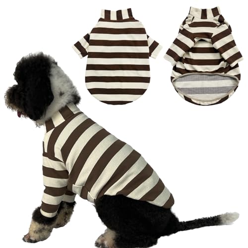 YUERUIJIA Hunde-gestreifte Hemden, modisch, Basic-Bein-Pyjama für Hunde, super weich, Jammies, Waffelmuster, Pullover, T-Shirt für kleine, mittelgroße und große männliche und weibliche Hunde (Kaffee, von YUERUIJIA