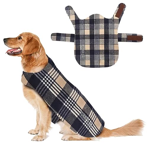 YUERUIJIA Hundemäntel für kaltes Wetter, Winterkleidung für Hunde, britisches Karomuster, Flanelljacke, wasserdicht, winddicht, warm, gemütlich, Outfit für kleine, mittelgroße und große Hunde (blaues von YUERUIJIA