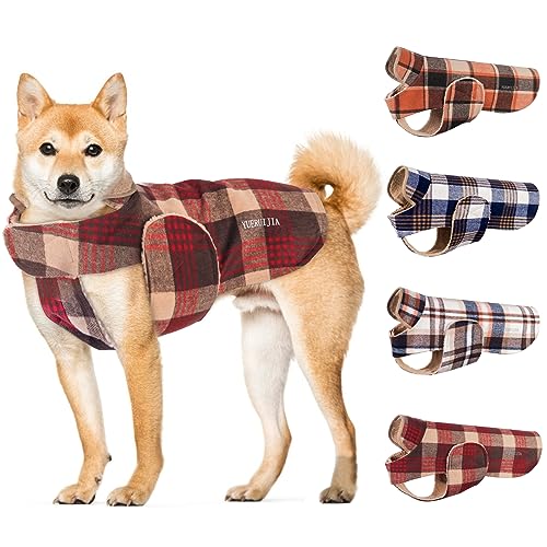 YUERUIJIA Hundemantel für kaltes Wetter, winddicht, wasserdicht, Fleece-Hundejacke, Wintermantel, britischer Stil, kariert, warme Kleidung, Haustierbekleidung für kleine, mittelgroße und große Hunde von YUERUIJIA