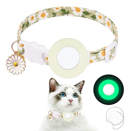 Airtag Katzenhalsband, Katzenhalsband mit Apple-Airtag-Halterung für Kätzchen, Katze, GPS-Tracker, verstellbare Halsbänder mit Glocken und Blumen-Charm, Sicherheits-Schnellverschluss-Schnalle für von YUEYINGMG