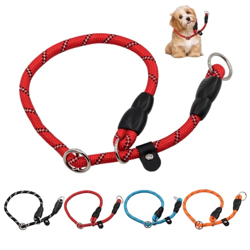 Hundehalsband mit reflektierenden Streifen, Schlupfhalsband für Hunde, weiches, verstellbares Nylonseilhalsband, kein Ziehen, für Haustiere, Spaziergänge, runde Trainingsleine für Hunde, mittelgroß, von YUFFQOPC