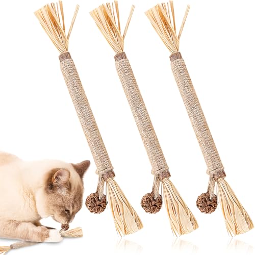 YUFFQOPC3 Stück Katzenminze Sticks,Matatabi Katzensticks Katzen Zahnpflege Spielzeug Katzen Sticks Kausticks für Katzen Matatabi Stick Zum Schleifen von Zähnen Für Katze Zu Spielen Beißen Kauen von YUFFQOPC