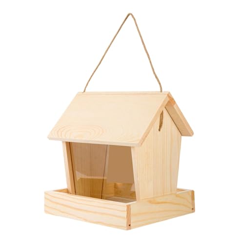 YUGSHNKFC Regenfester Vogelfutterspender aus Holz, zum Aufhängen, für den Außenbereich, Hinterhof, Garten, hängende Hausform, Futterspender für Wildvögel von YUGSHNKFC