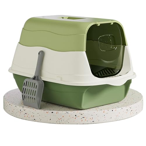 2-in-1 Cat Litter Tray,Geschlossen/offen,Hochwertiges PP,Herausnehmbar,Leicht zu reinigen,Geeignet für große Katzen und Kätzchen,48x34x31cm,Grün/Blau (Green) von YUHANG