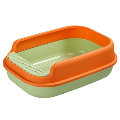 Cat Litter Tray with Scoop,Orange,Hoher Rand Abnehmbar,Für Erwachsene Katzen, Kätzchen,Kaninchen,Offen,51,5 * 36 * 16cm von YUHANG