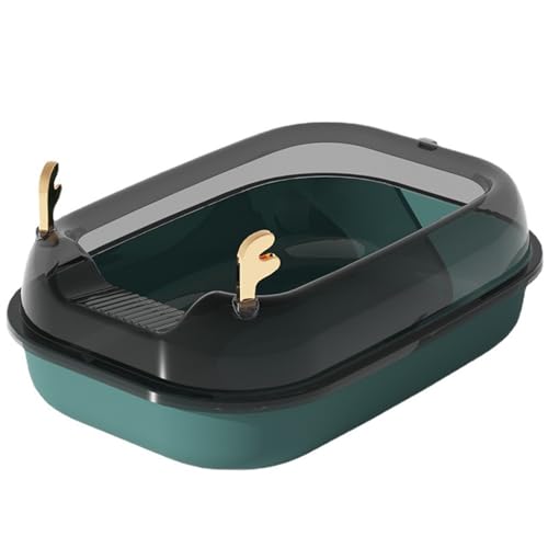 Halbgeschlossene Cat Litter Tray,Gebogene Hohe Seite,Filterpedal,Glatter Boden Für Einfache Reinigung,Mit Hängendem Streuschaufel,51x36x17cm (Green) von YUHANG