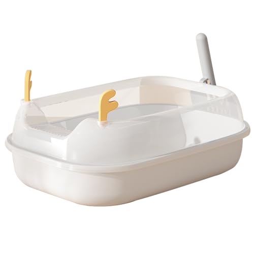 Halbgeschlossene Cat Litter Tray,Gebogene Hohe Seite,Filterpedal,Glatter Boden Für Einfache Reinigung,Mit Hängendem Streuschaufel,51x36x17cm (White) von YUHANG