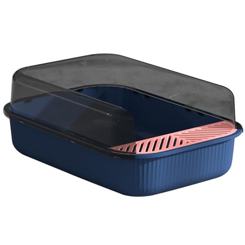 Open Cat Litter Tray,Hohes Gehäuse,Spritzwassergeschützt,Abnehmbar,Leicht zu Reinigen,Mit Streuschaufel,PP,50,5x34,5x18,6cm (Blue) von YUHANG