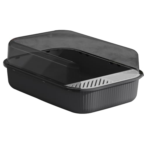 Open Cat Litter Tray,Hohes Gehäuse,Spritzwassergeschützt,Abnehmbar,Leicht zu Reinigen,Mit Streuschaufel,PP,50,5x34,5x18,6cm (Grey) von YUHANG