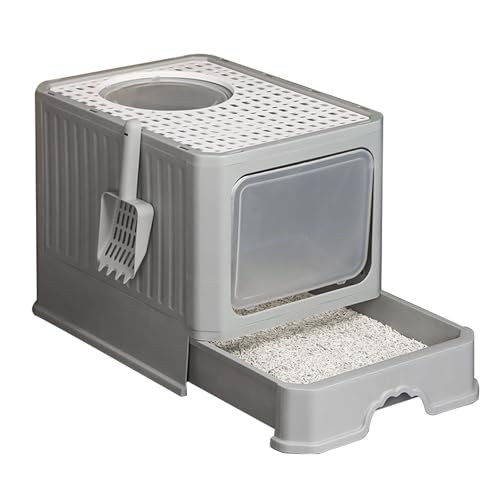 Schublade Cat Litter Tray,Verdicktes PP,Hohe Belastbarkeit,Doppeltür,Mit Streuschaufel, Geeignet Für Katzen Bis zu 12 kg,50x40x40 cm,Einfach zu Montieren von YUHANG