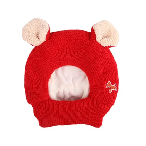 Quiet Ears for Dogs,Leise Ohren für Hunde, Hundeohrenschützer Lärmschutz Gestrickte Hundehüte Haustierohren Warme Hundeohrabdeckung Wintermütze Hundeschalstuch für mittelgroße bis große (Red, 25cm) von YUHAOTIN