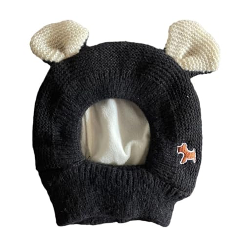 Quiet Ears for Dogs,Leise Ohren für Hunde, Hundeohrenschützer Lärmschutz Gestrickte Hundehüte Haustierohren Warme Hundeohrabdeckung Wintermütze Hundeschalstuch für mittelgroße bis große (Black, 25cm) von YUHAOTIN