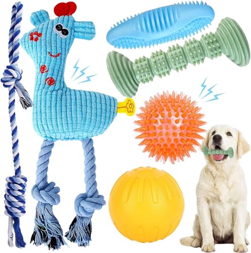 Welpenspielzeug zum Zahnen, weich und langlebig, 6er-Pack, Kauspielzeug für kleine und mittelgroße Hunde, geeignet für 2–8 Monate, Welpen, Zahnreinigung und Mundgesundheitsschutz (blau, 6er-Pack) von YUKOOY