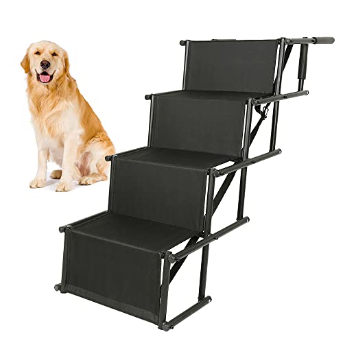 Hundetreppe - Faltbare Hundetreppe - Hunderampe - Zugangsrampen für kleine und große Hunde - Rampe Auto Hund - verwendbar für alle Fahrzeuge (Schwarz, 45 x 139 x 56 – 76 cm, 4) von YUMZXIN