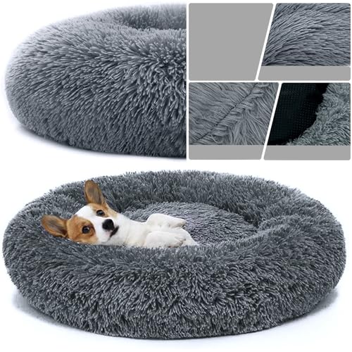 YUNDONGBA Hundebett waschbar, mit waschbarem Bezug, Hundekissen, Hundekorb, Katzenbett, Flauschiges Hundebett Donut Kissen für große mittelgroße kleine Hunde (Dunkelgrau, 100CM) von YUNDONGBA