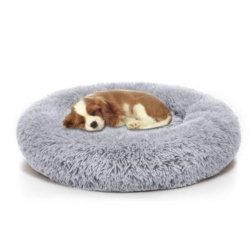 YUNDONGBA Hundebett waschbar, mit waschbarem Bezug, Hundekissen, Hundekorb, Katzenbett, Flauschiges Hundebett Donut Kissen für große mittelgroße kleine Hunde (Hellgrau, 100CM) von YUNDONGBA