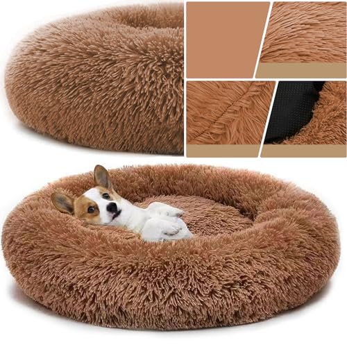 YUNDONGBA Hundebett waschbar, mit waschbarem Bezug, Hundekissen, Hundekorb, Katzenbett, Flauschiges Hundebett Donut Kissen für große mittelgroße kleine Hunde (Khaki, 110CM) von YUNDONGBA