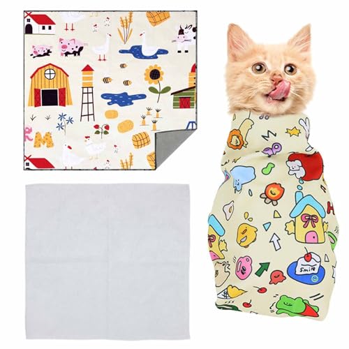 Cat Grooming Wrap,Cat Wrap for Cutting Claws,Self-Adherent Cat Restraints for Grooming,Anti-Scratch Anti-Escape Grooming Bag,Multifunctional Pet Tool (Farm, 35cm) von YUNFAN