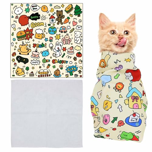 Cat Grooming Wrap,Cat Wrap for Cutting Claws,Self-Adherent Cat Restraints for Grooming,Anti-Scratch Anti-Escape Grooming Bag,Multifunctional Pet Tool (Graffiti, 35cm) von YUNFAN