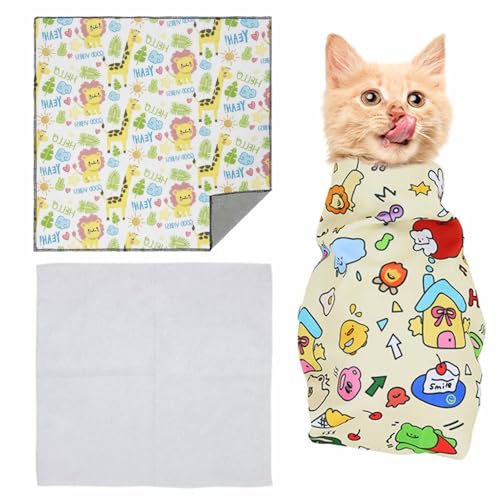 Cat Grooming Wrap,Cat Wrap for Cutting Claws,Self-Adherent Cat Restraints for Grooming,Anti-Scratch Anti-Escape Grooming Bag,Multifunctional Pet Tool (Löwe, 35cm) von YUNFAN