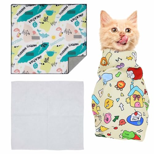 Cat Grooming Wrap,Cat Wrap for Cutting Claws,Self-Adherent Cat Restraints for Grooming,Anti-Scratch Anti-Escape Grooming Bag,Multifunctional Pet Tool (Schildkröte, 35cm) von YUNFAN