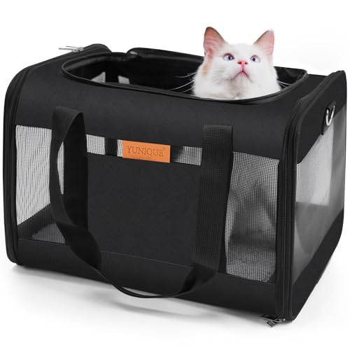 Tragetasche für Katzen, Hunde, grau, weiche Seiten, Tier-Tragetasche, für Reisen, Welpen, als Spielzeug aus Stoff, Haustier, Zuhause (schwarz) von YUNIQUE