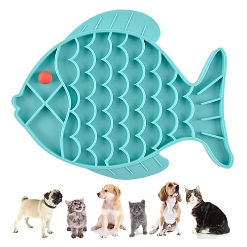 Cat Feeders Slow Feeder Cat Bowl Fish Shape Silicone Puzzle Feeder Kitten Bowl Fun Interactive Feeder Bowl Preventing Pet Feeder Anti-Schlucken Gesunde Ernährung Katzennäpfe (Blau, Fisch) von YUNSHANGHT