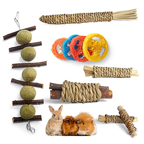 YUNXANIW 9PCS/Set Kaninchenspielzeug,Kaninchenspielzeug Langeweilebrecher,Kauspielzeug für Meerschweinchen, Syrische Hamster, Chinchillas, Frettchen von YUNXANIW