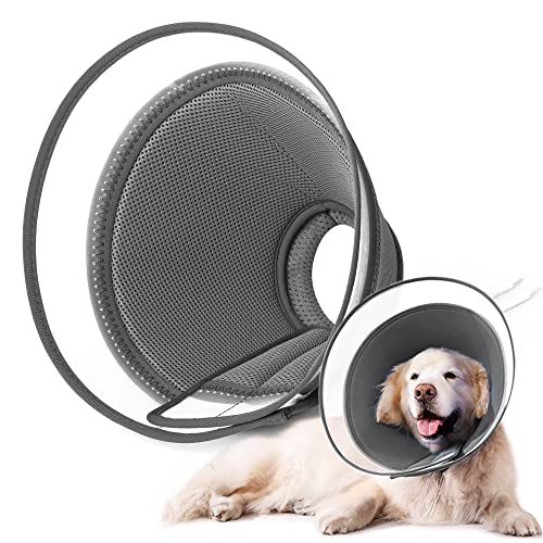 Halskrause Hund Leckschutz, Weich Schutzhalsband Kegelhalsbänder Verstellbar Genesungshalsband, Atmungsaktive Haustier Elisabethanischer, Hundehalskrause, Leckschutz Hund (XL, Gray) von YUNXANIW