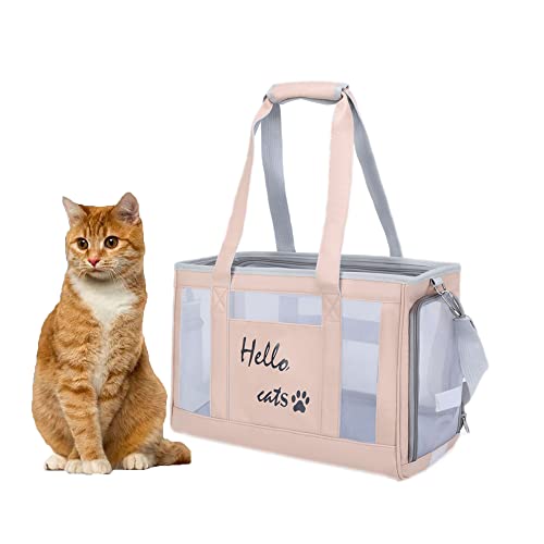 YUOCT Haustier Träger Umhängetasche, PU Leder Leinwand Oxford für kleine mittlere Katze Welpen Hund Träger Handtasche Raum Kapsel, Haustier Träger für Reise Wandern Wandern Camping (Rosa) von YUOCT