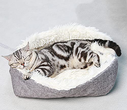 2-in-1 Katzenbett, selbstwärmend, wandelbare Thermo-Hundematte, Plüsch, pelziger Katzenschlafsack, faltbar, beruhigendes Haustierbett für Teddy/Kätzchen/Welpen/Pudel von YURRO